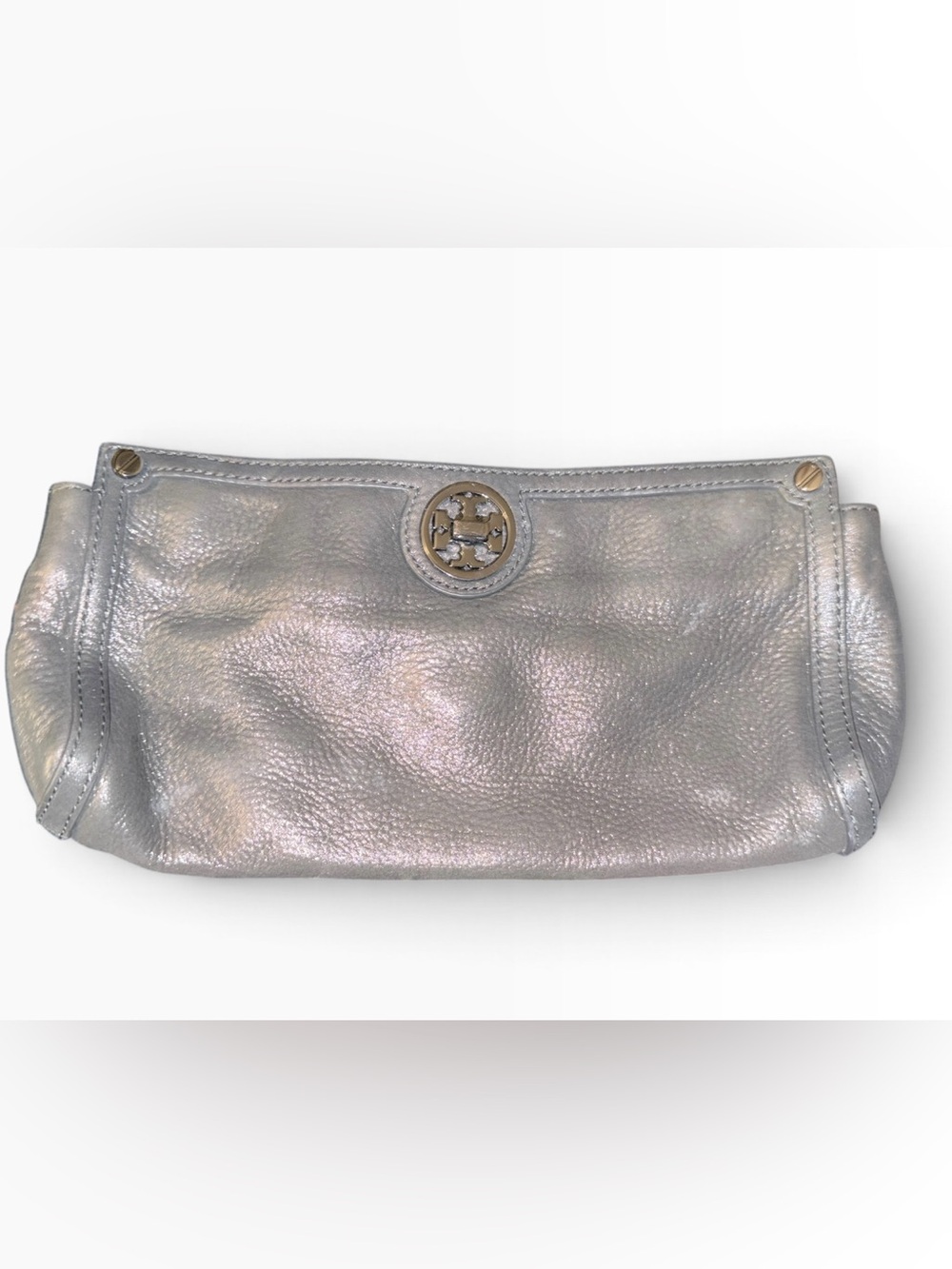 Tory Burch Iridescent Silver Leather Wristlet Clutch
